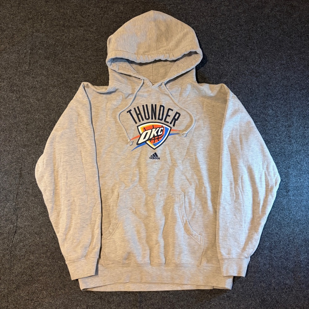 Adidas Oklahoma City Thunder NBA Hoodie Mens Large Gray Pullover Sweatshirt